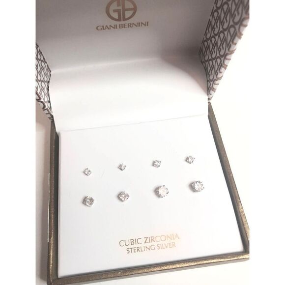 386 Giani Bernini sterling 925 set of 4 round faceted CZ stud earrings $85 - Picture 1 of 2